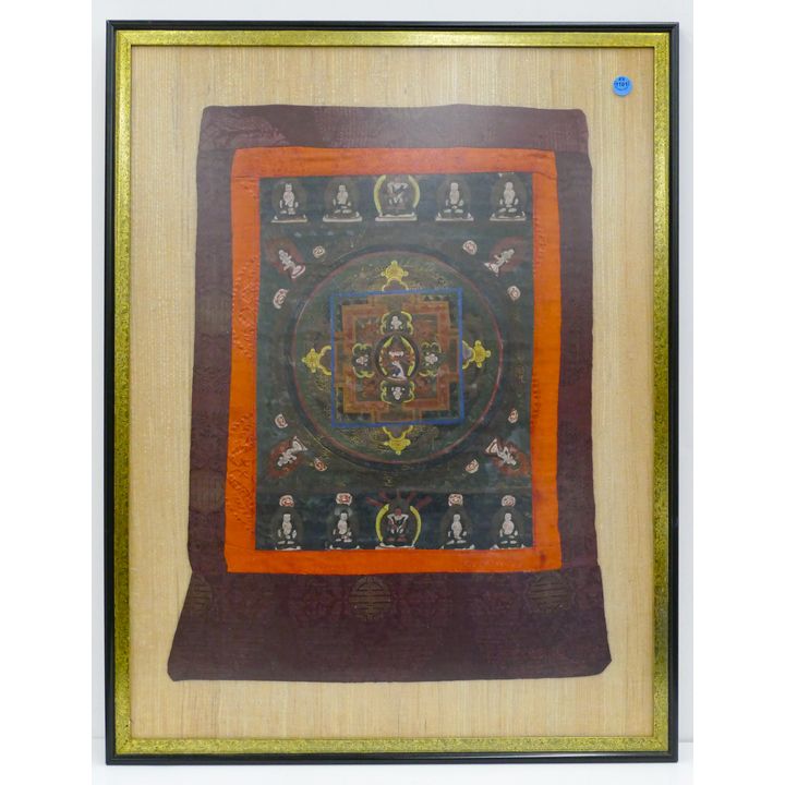 Old Tibetan Painted Thangka Framed 29''x22.5''