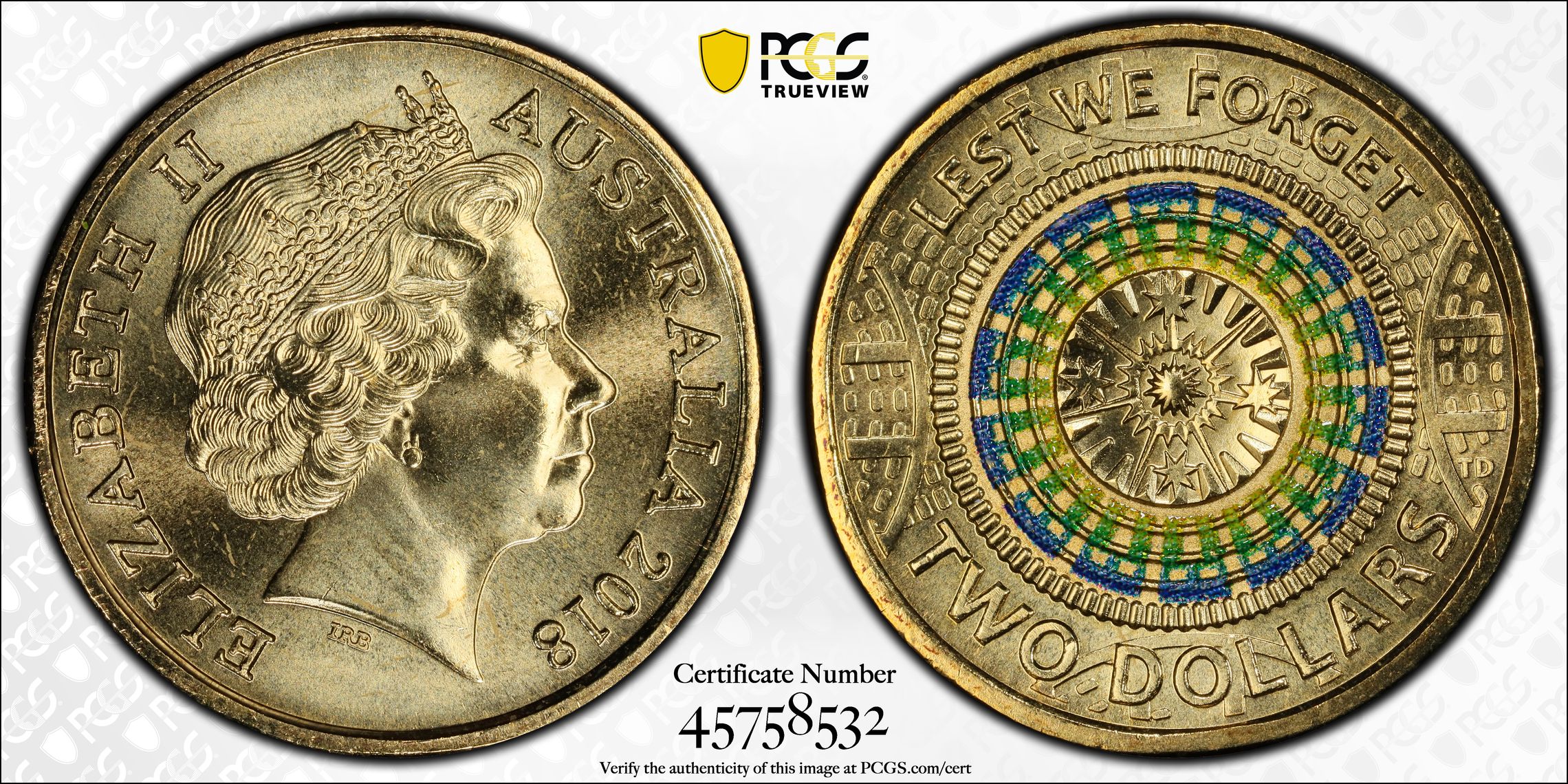 Dome of Australian War Memorial 30th Ann. $2 Coin, Two Dollar, 2018, PCGS MS67