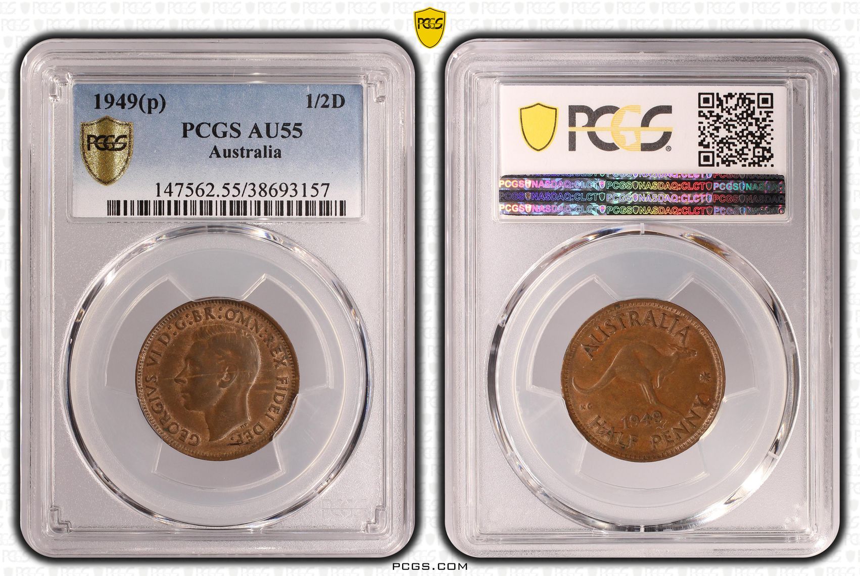 Halfpenny, 1949(p), PCGS AU55BN