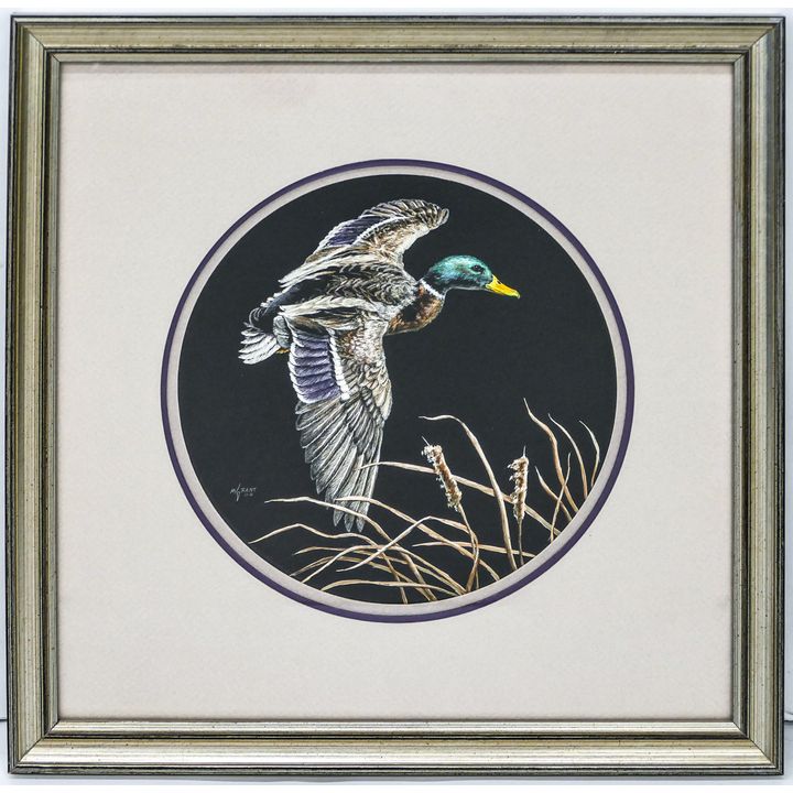 Mimi Grant ''Flying Mallard'' Signed 1997 Lithograph Framed 18''x18''