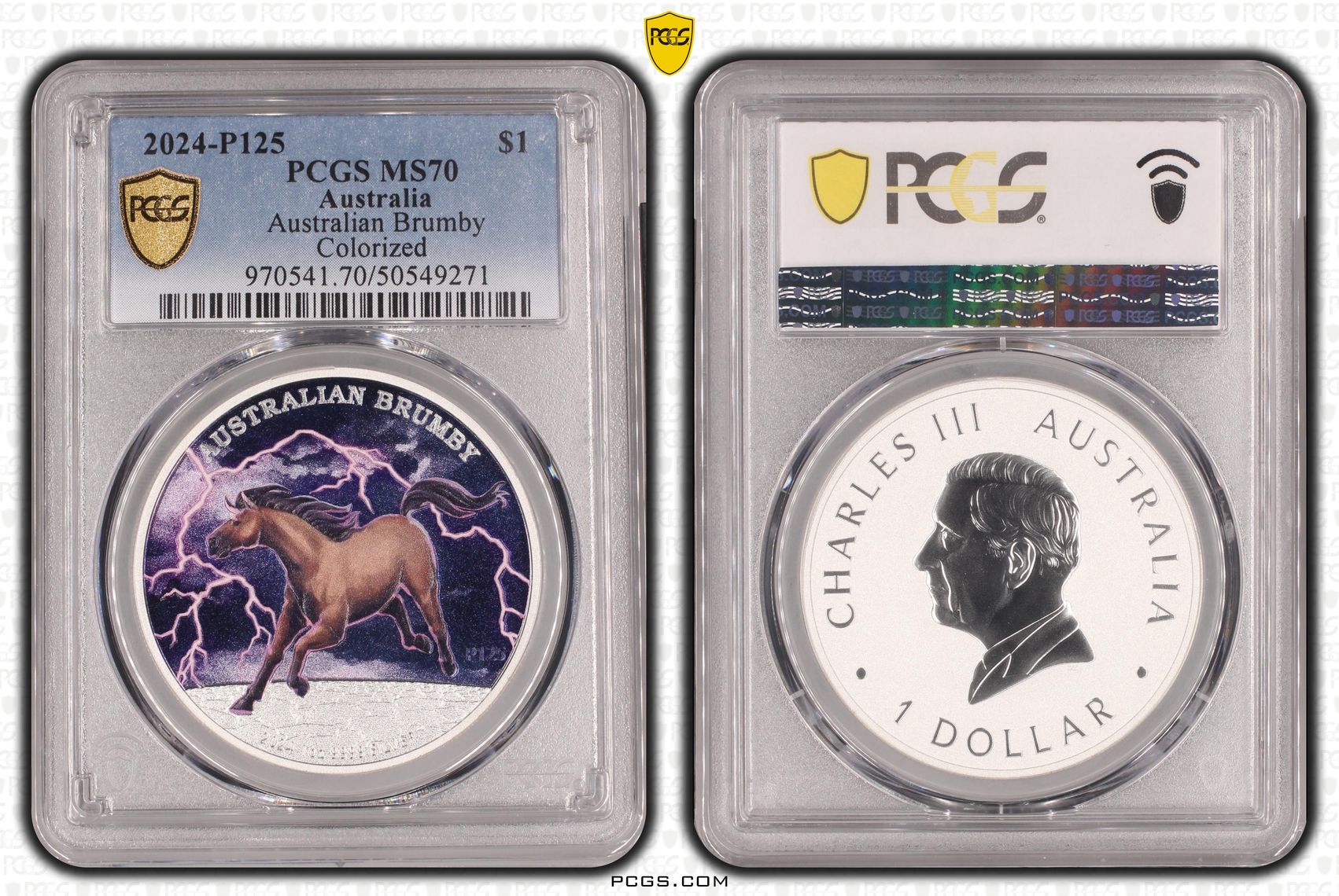 Australian Brumby Colourised, POP 3/0, One Dollar, 2024-P125, PCGS MS70