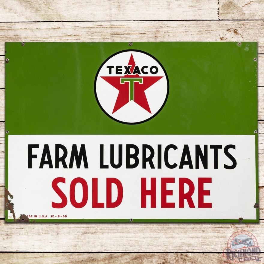 1959 Texaco Farm Lubricants Sold Here SSP Sign - 8.9