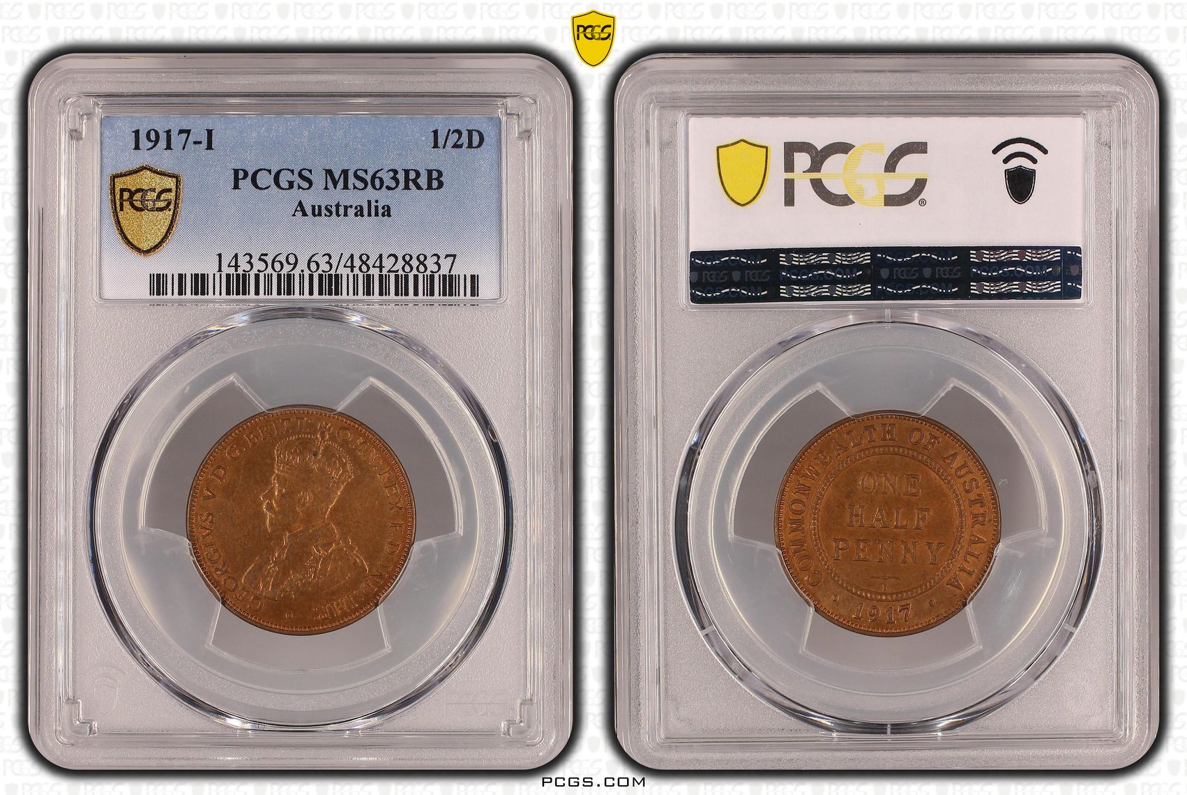 Halfpenny, 1917-I, PCGS MS 63RB