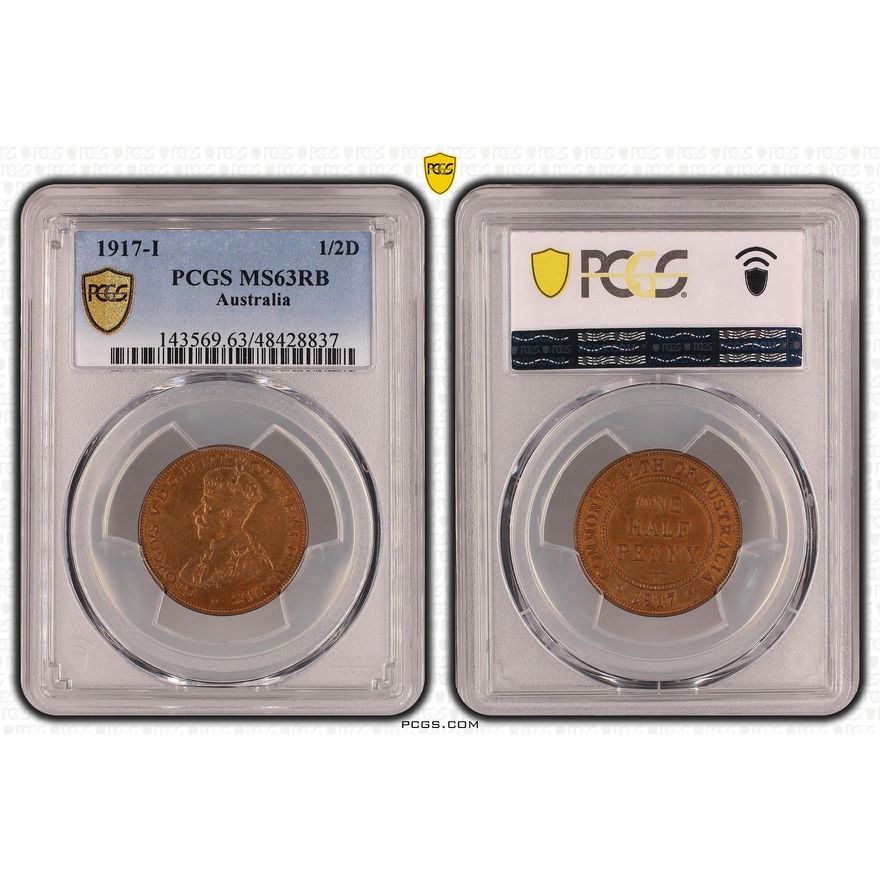 Halfpenny, 1917-I, PCGS MS 63RB