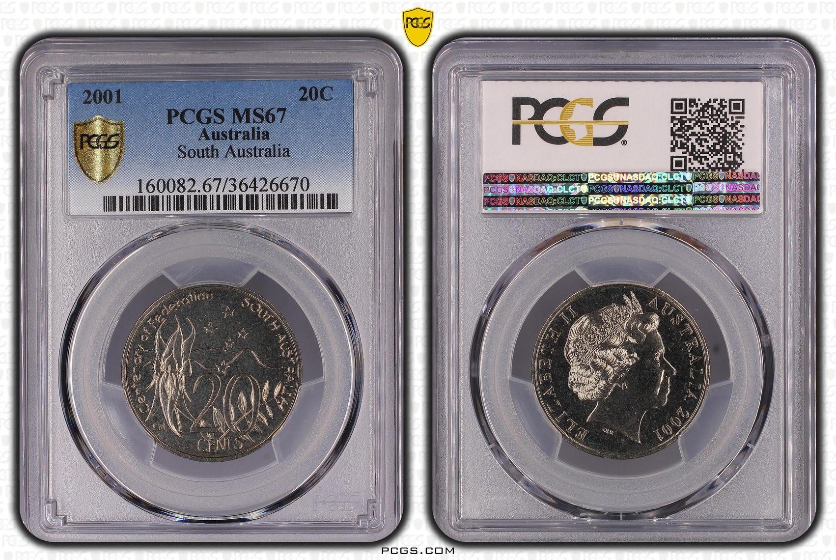 2001 Australia Twenty Cent, 20c South Australia PCGS - MS67 -670