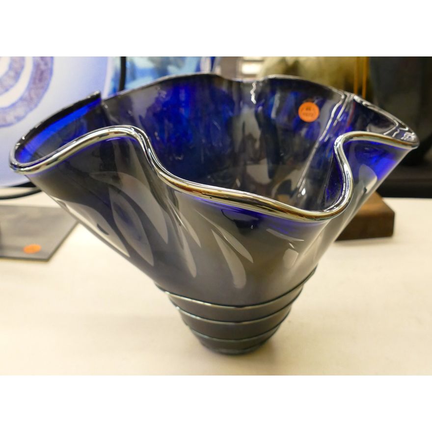A. Welsh 1987 Blue Iridescent Studio Glass Vase 9''x12''