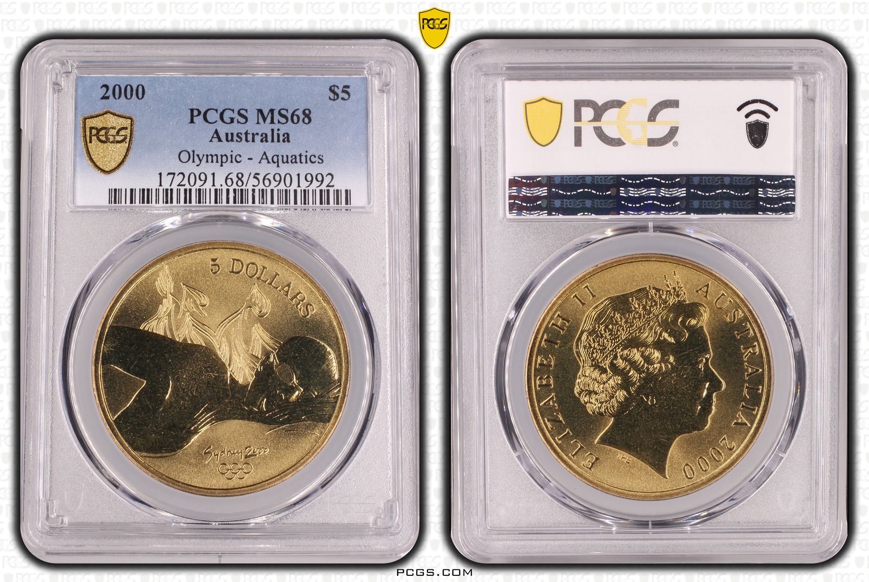 Aquatics, Five Dollar, 2000, PCGS MS68