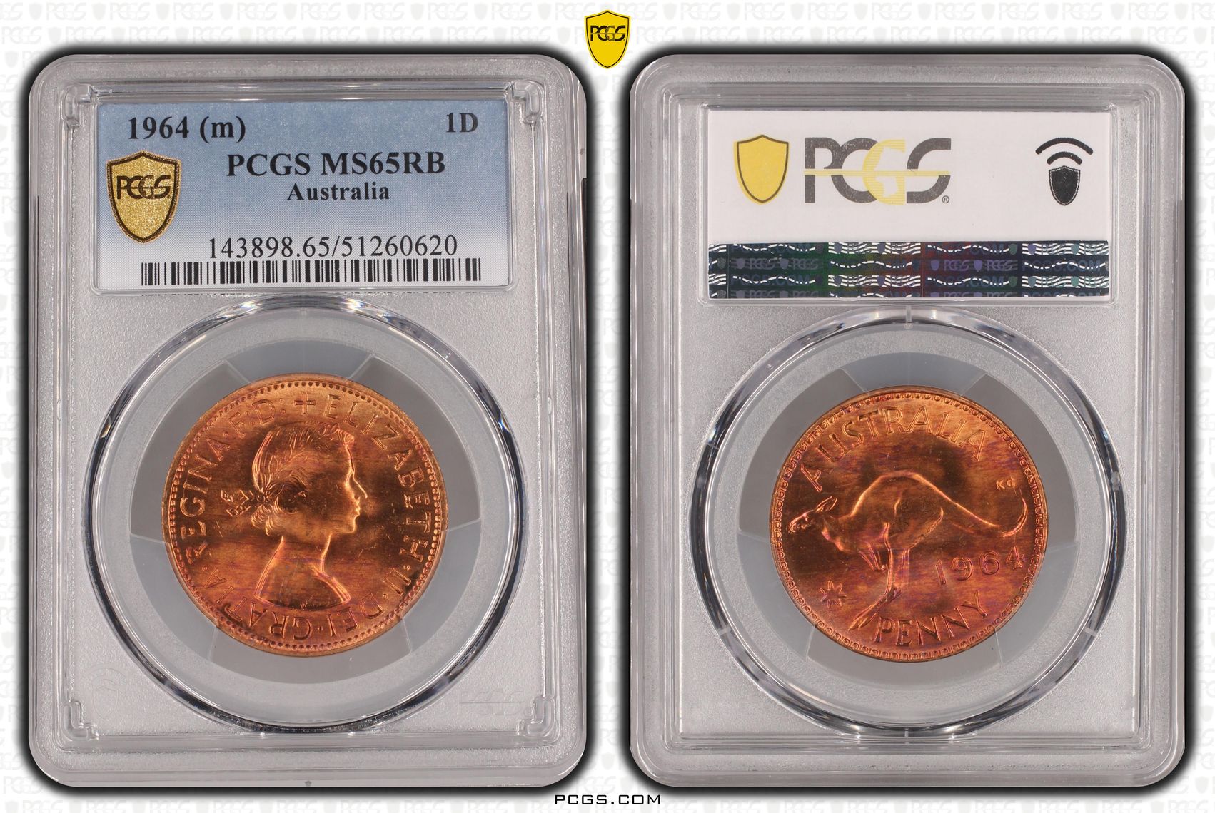 Elizabeth II, One Penny, 1964, PCGS MS65RB