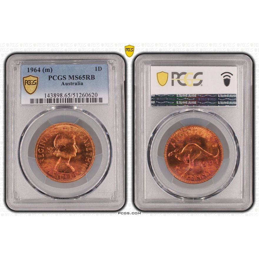 Elizabeth II, One Penny, 1964, PCGS MS65RB