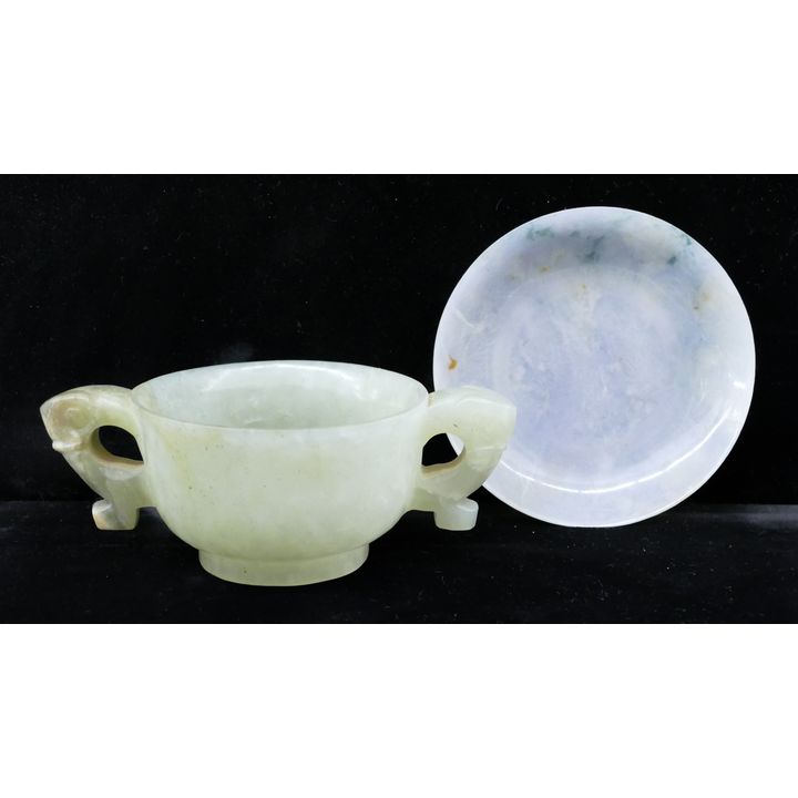 2pc Chinese Qing Jade Libation Cup and Dish