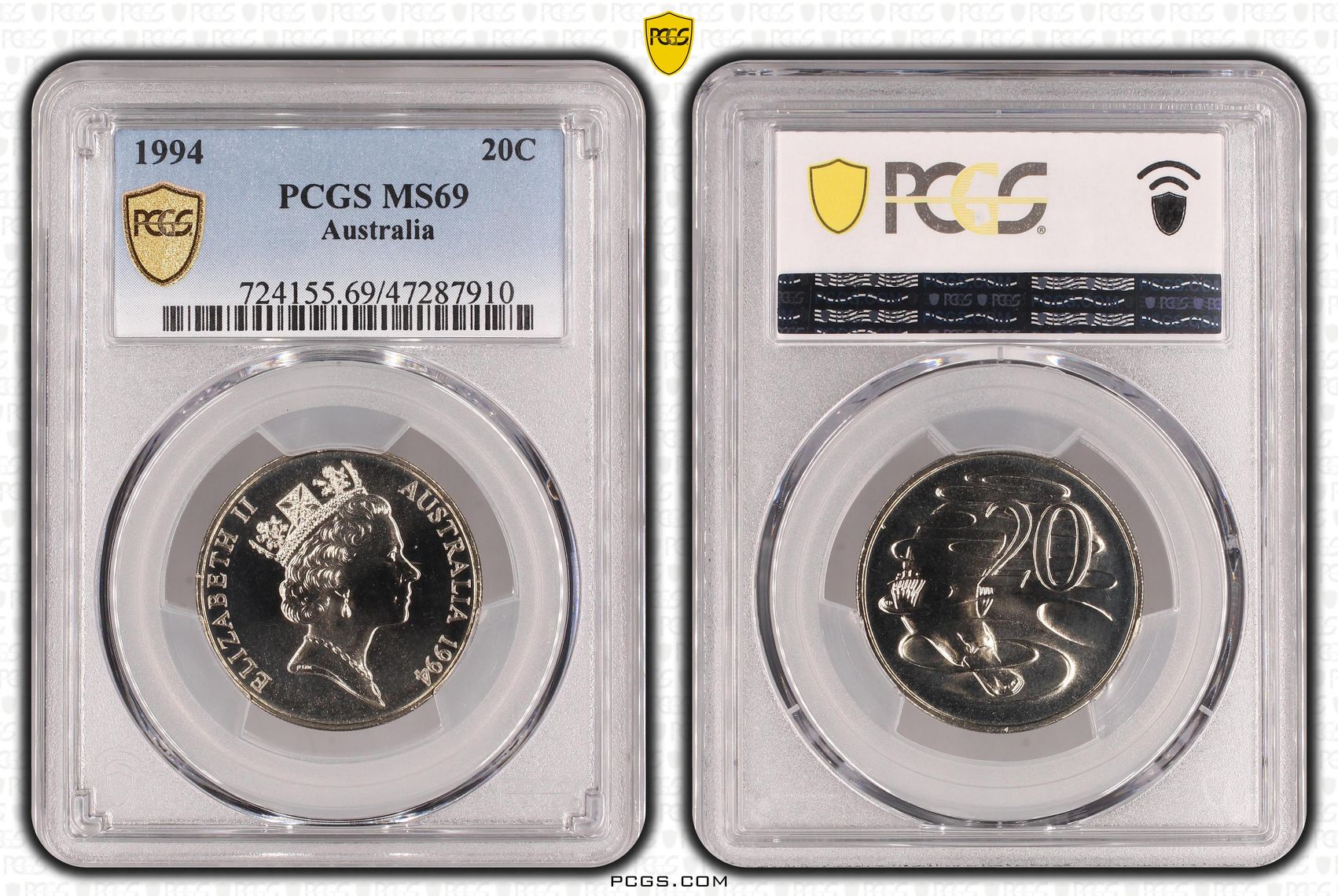 61 · Elizabeth II, Twenty Cent, 1994, PCGS MS69