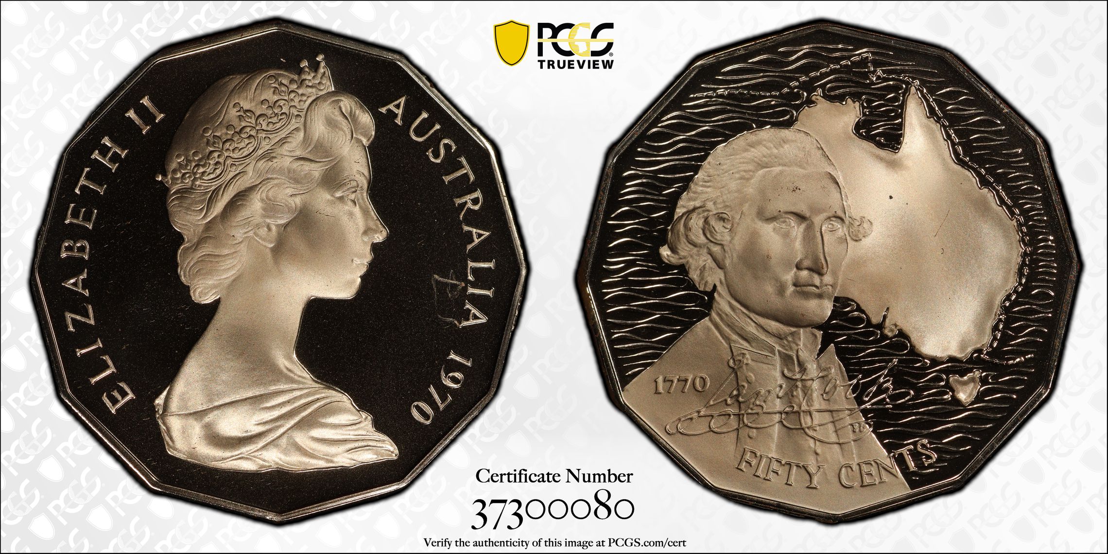 1970 Australia Fifty Cent, 50c Cook PCGS - PR68DCAM -080