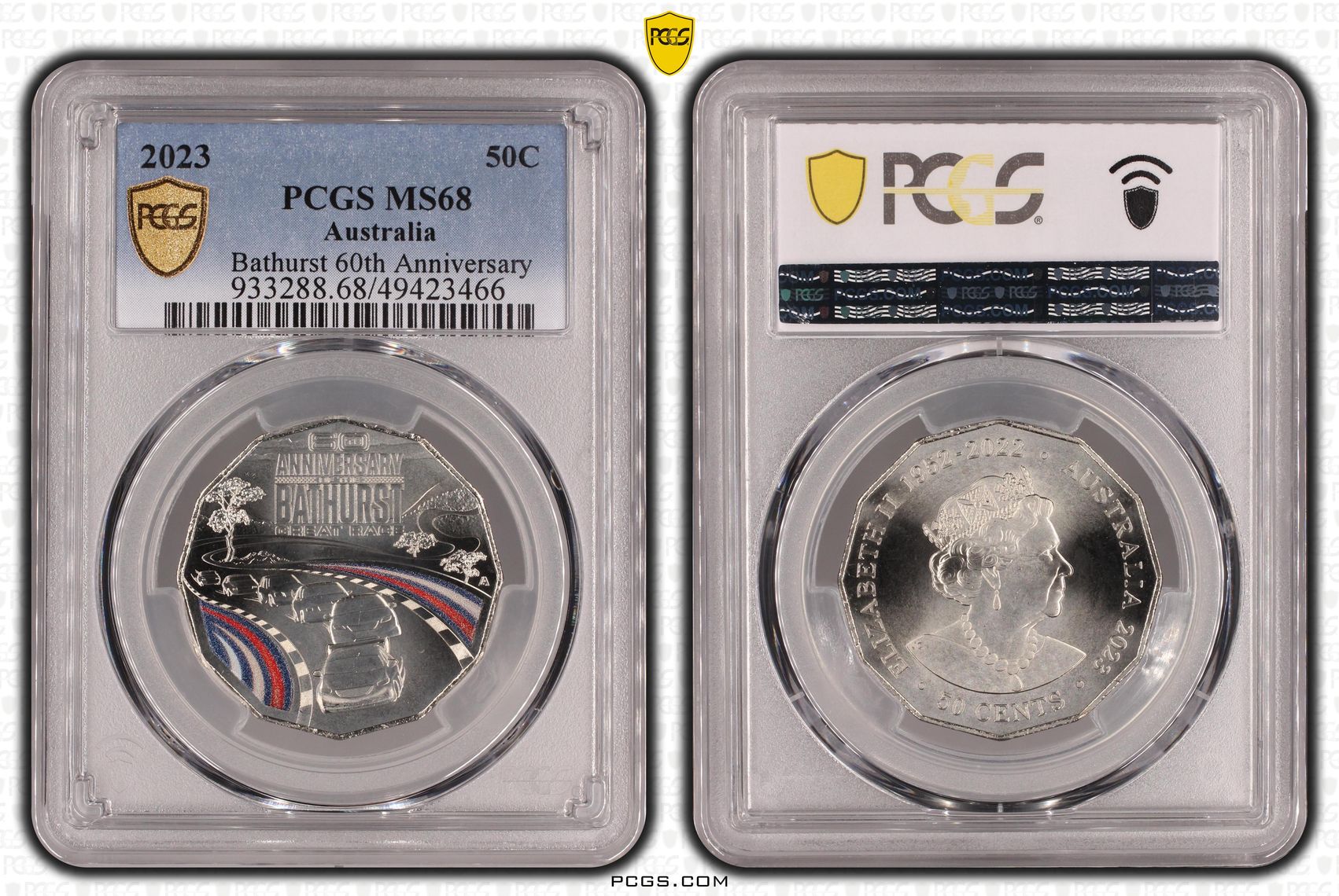 Elizabeth II, Bathurst 60th Anniversary Colorized, Fifty Cent, 2023, PCGS MS68