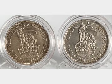1935 AND 1936 GEORGE V (.500) SILVER ONE SHILLINGS