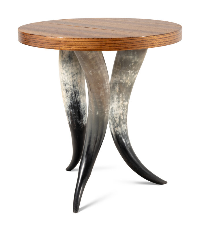 A Horn and Wood Veneer Side Table
