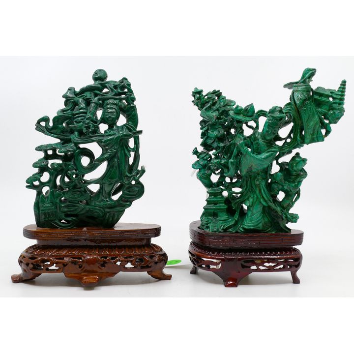 2pc Chinese Carved Malachite Stone Figure Groups 8'' Approx.