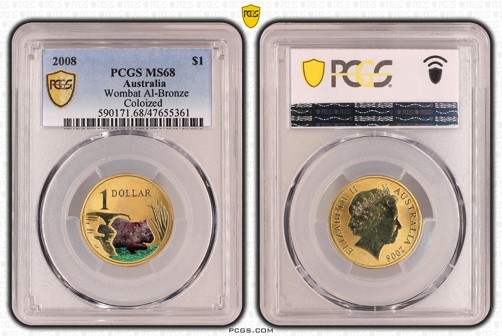 Wombat Al-Bronze, One Dollar, 2008, PCGS MS 68