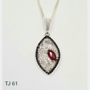 STERLING SILVER RED MARQUISE CUT PENDANT AND CHAIN WITH CUBICS