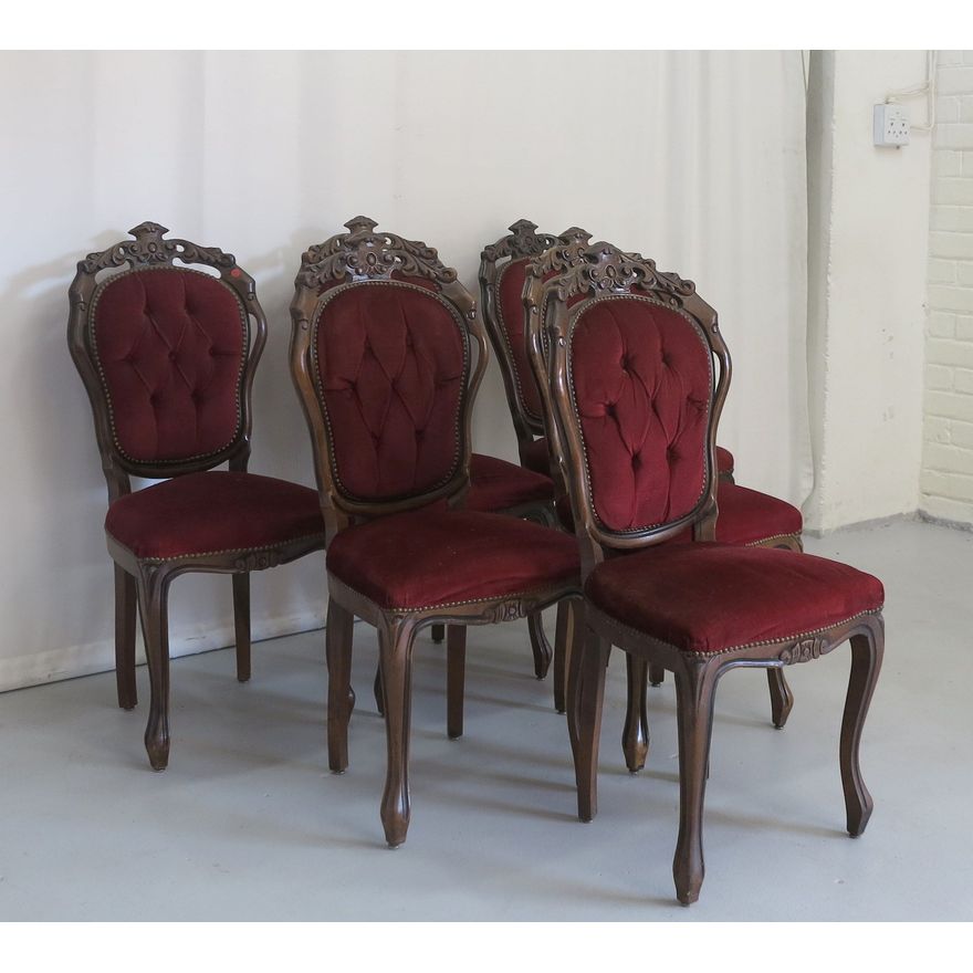 SET OF 6 UPHOLSTERED MAHOGANY DINING CHAIRS