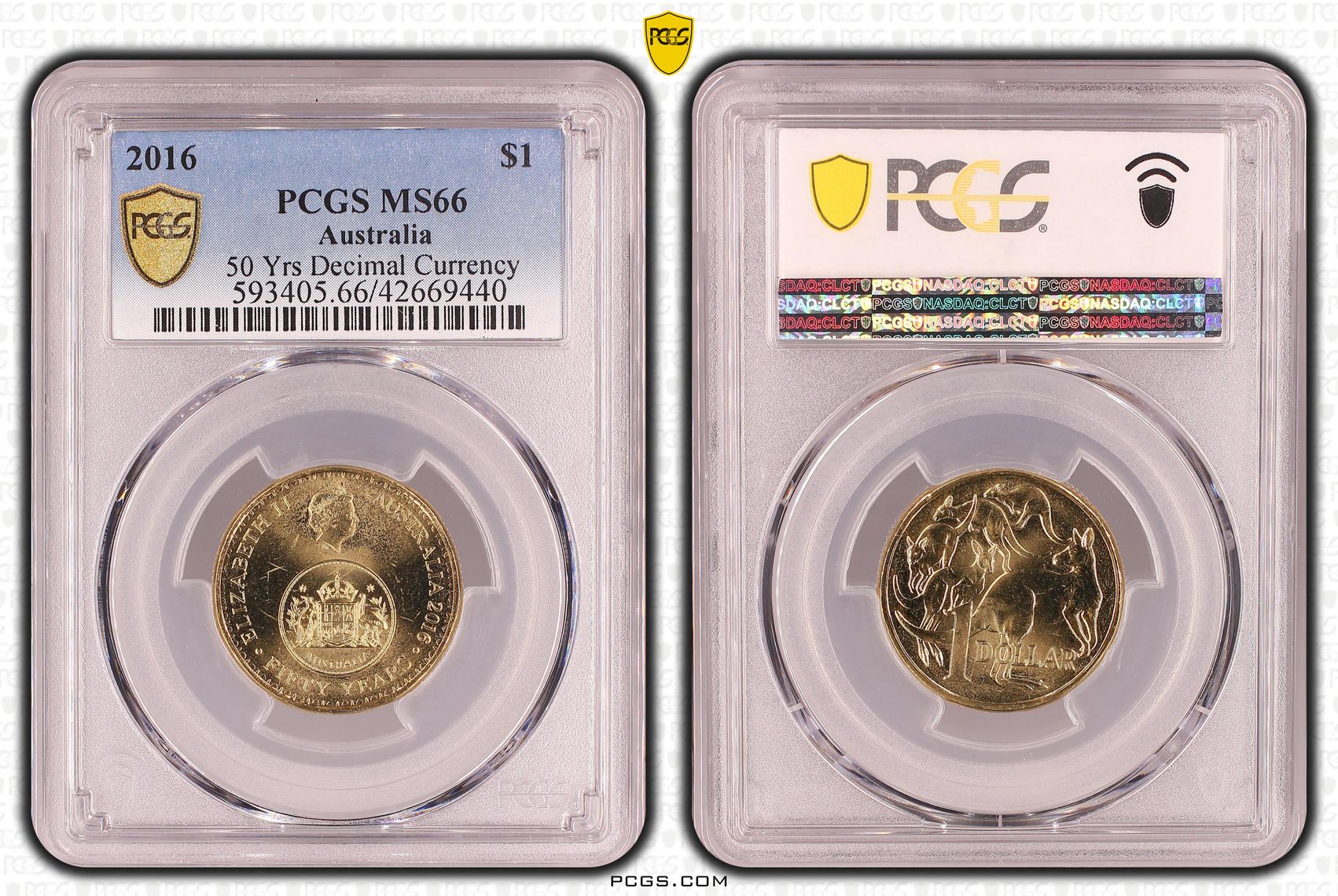 Elizabeth II, 50 Yrs Decimal Currency, One Dollar, 2016, PCGS MS 66