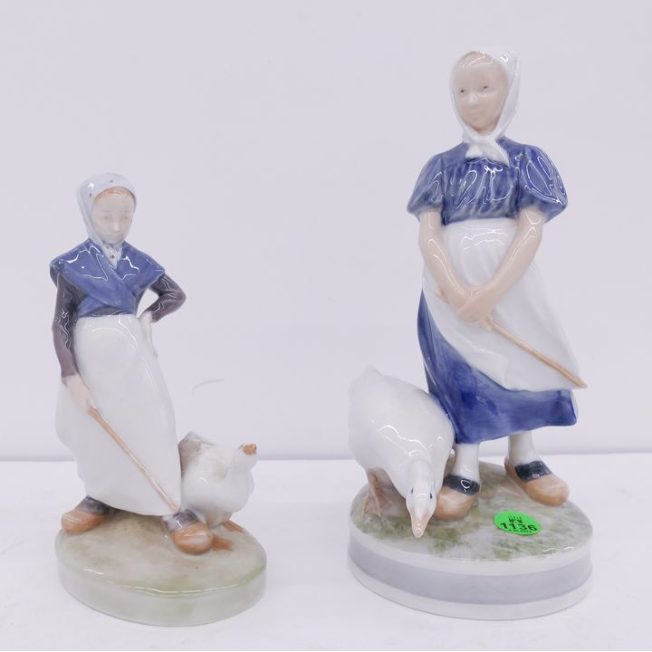 2pc Royal Copenhagen Girl with Geese Figurines- 527 & 528
