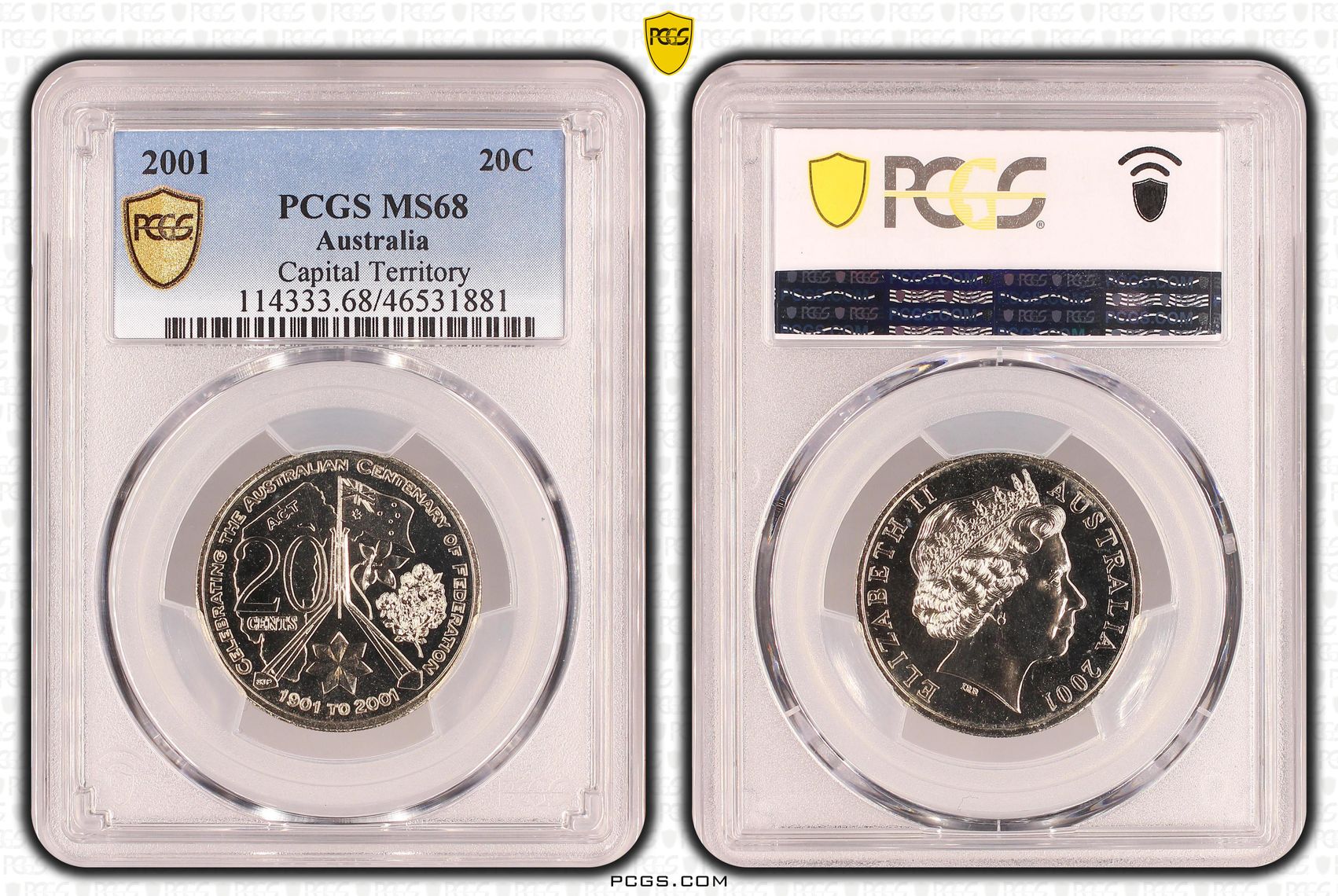 Capital Territory, Twenty Cent, 2001, PCGS MS68