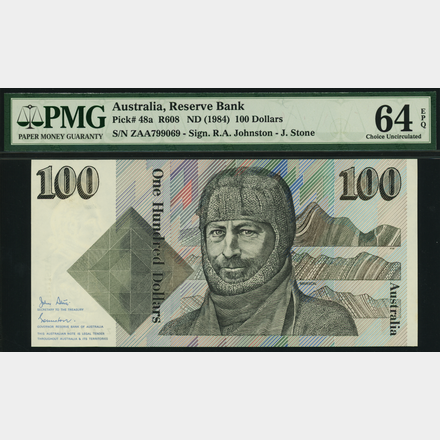Australia 1984 $100 Reserve Bank First Prefix ZAA799069 PMG 64EPQ 