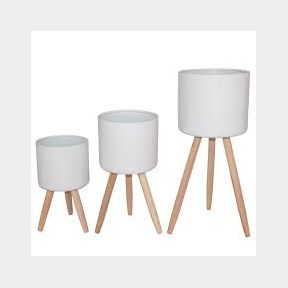 Pot Plant Stands with Wooden Legs Set of 3 White | SLIGHTLY DENTED