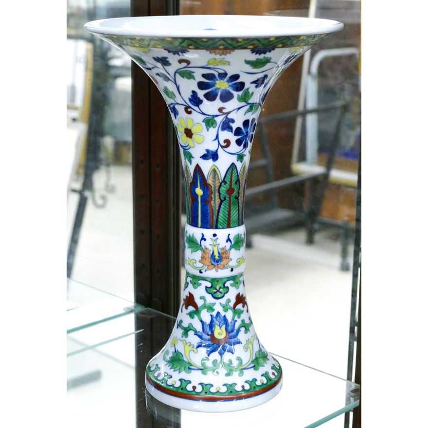 Chinese Doucai Porcelain Lotus Beaker Vase 10.5''