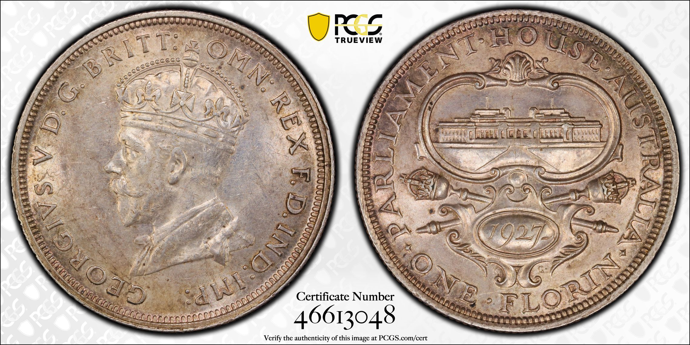 Canberra, Florin, 1927(m), PCGS AU58