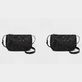 (2) ZIP CLOSURE GLITTER CROSSBODY BAG - A NEW DAY™ BLACK