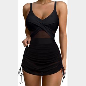 SUUKSESS WOMEN ONE PIECE SWIM DRESS TUMMY CONTROL SWIMSUIT MESH BATHING SUIT, SIZE 20W