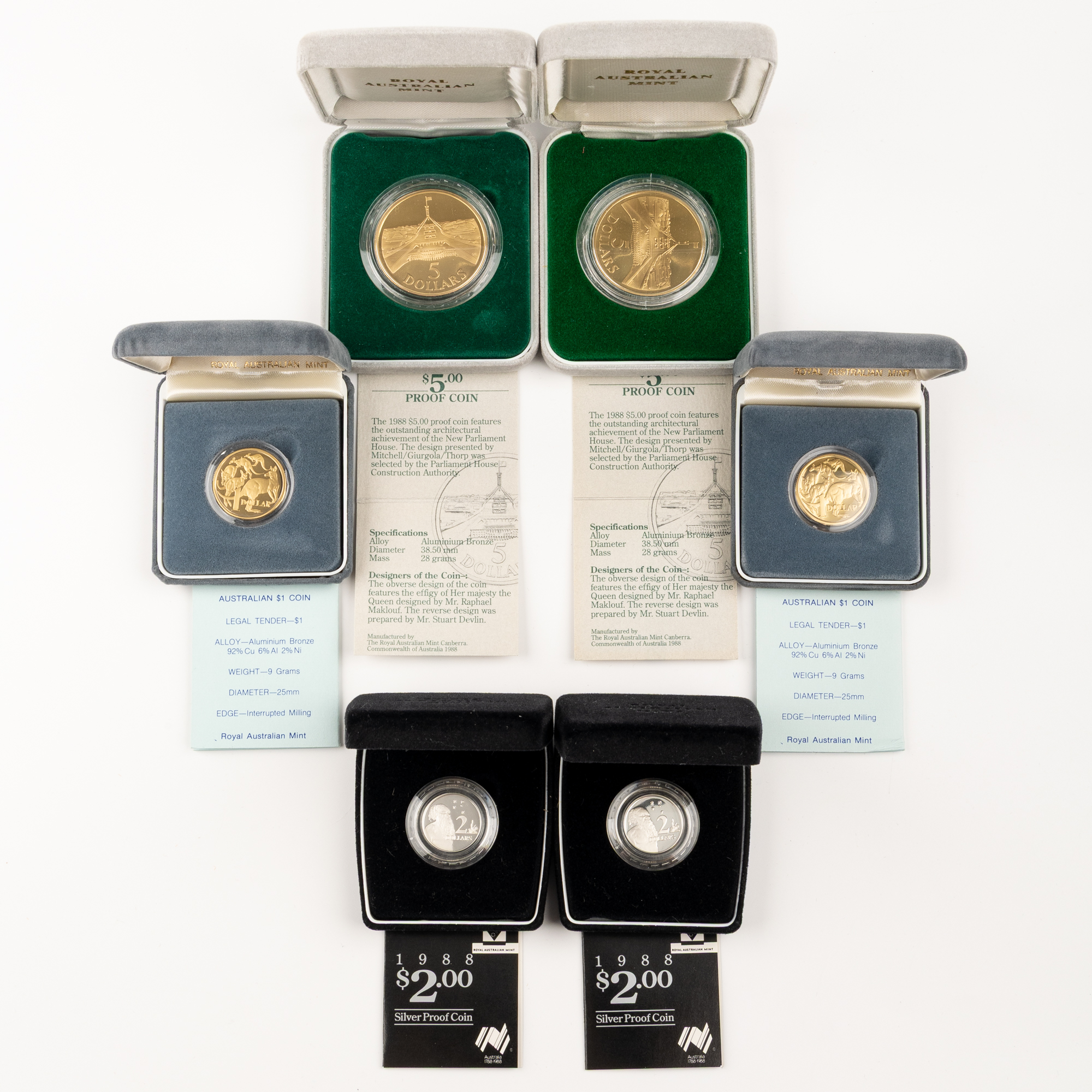 Elizabeth II, RAM- Proof Coin, One Dollar - Five Dollars, 1984 - 1988, UNC - Proof