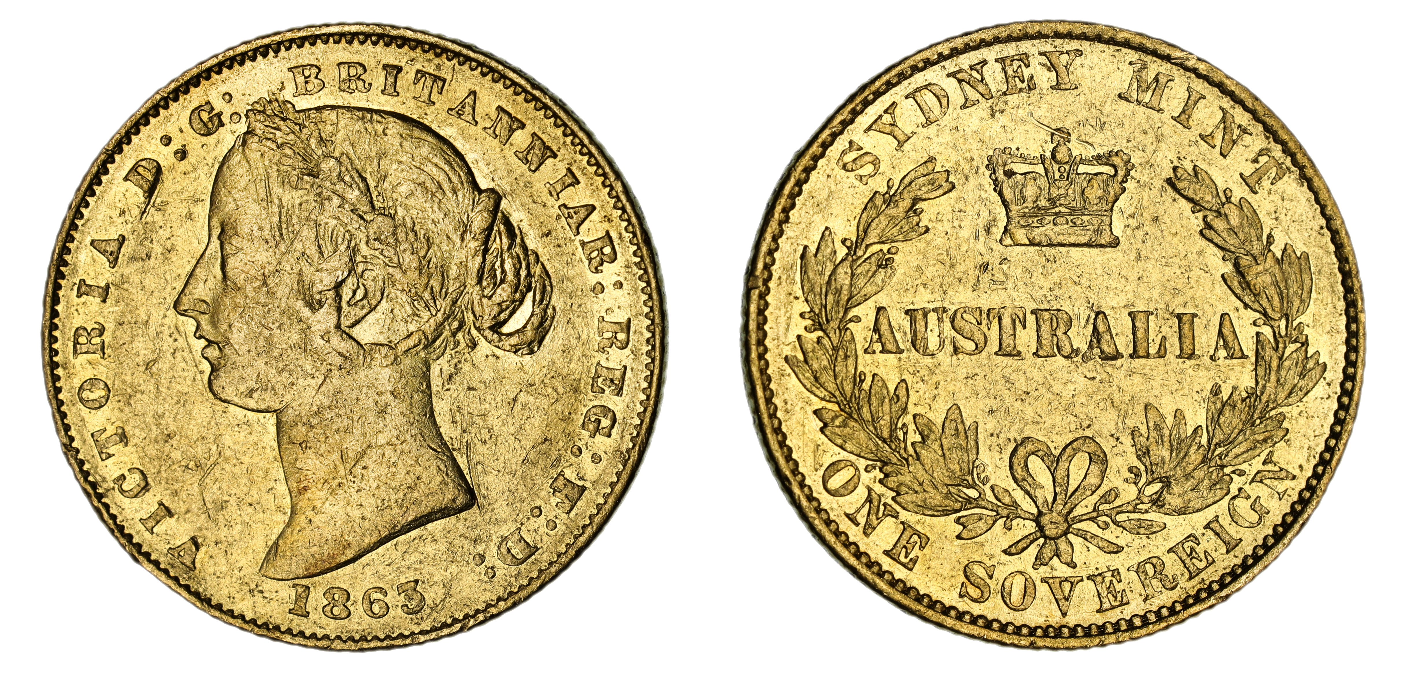 Victoria, Sydney Mint Reverse - Type II, Sovereign, 1863, Fine