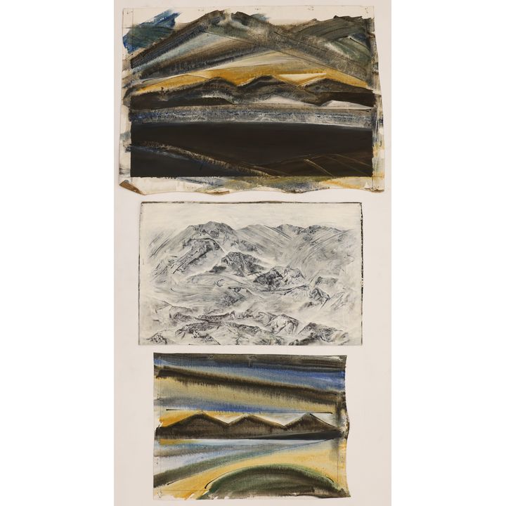3pc Neil Meitzler 1960's Abstract Landscapes on Canvas 17''x22''