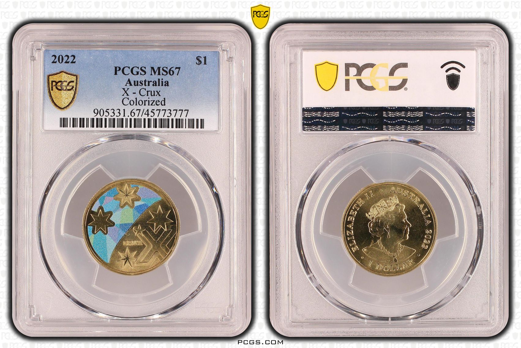 Great Aussie Coin Hunt - 'X' Crux - Colorized, One Dollar, 2022, PCGS MS67