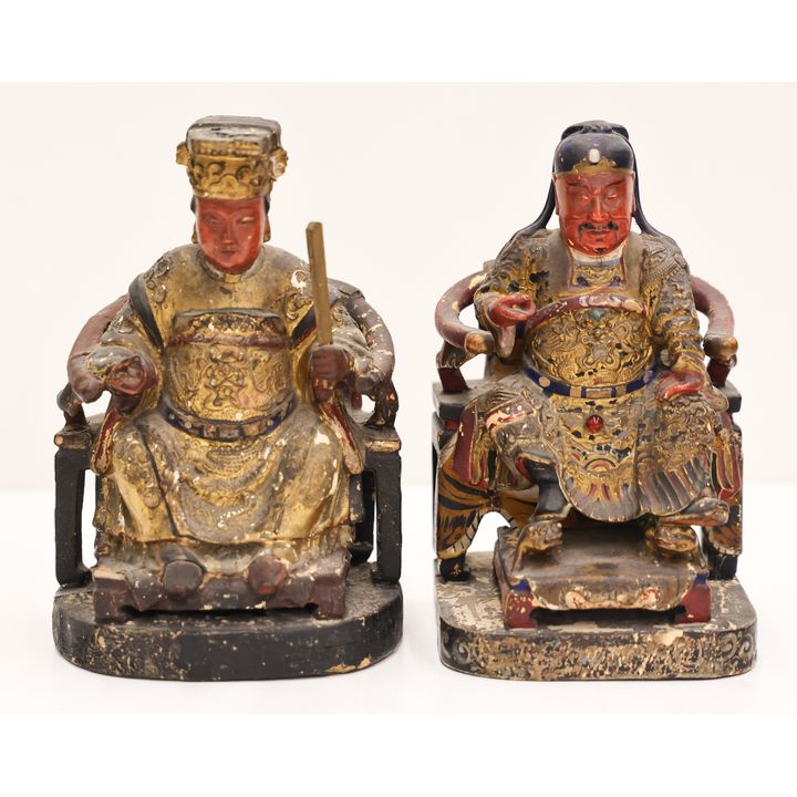 2pc Chinese Gilt Lacquered Seated Gods
