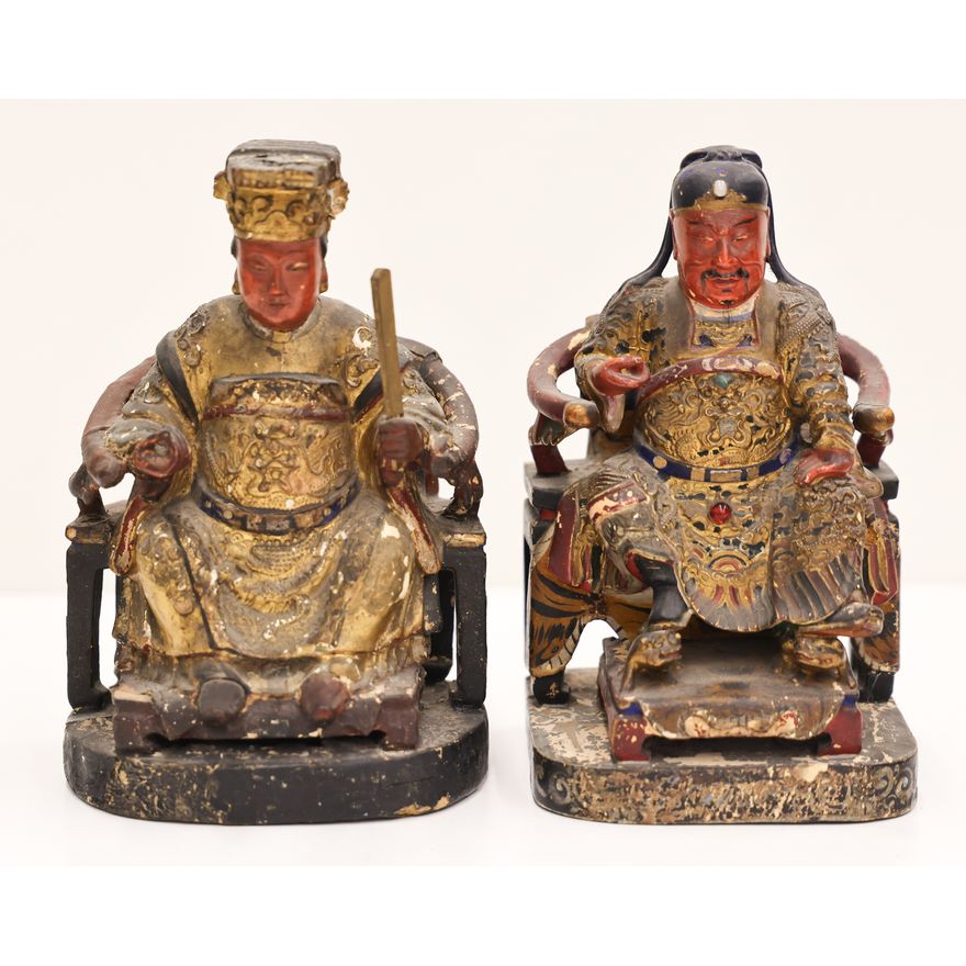 2pc Chinese Gilt Lacquered Seated Gods