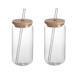 Haus Republik 2 x Nordic Coke Glasses Bamboo Lid Glass Straw 350ml |