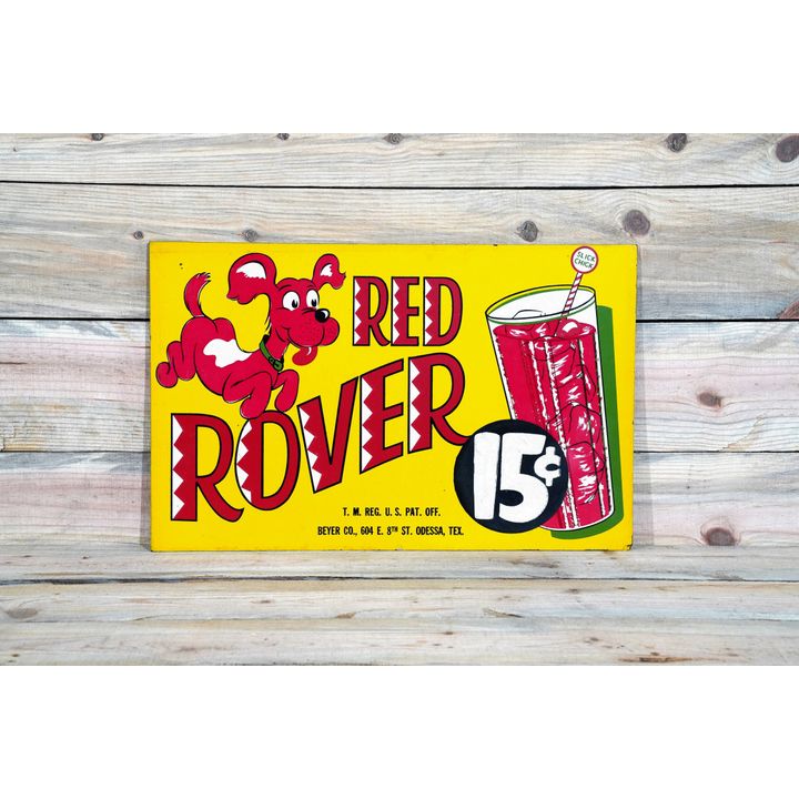 Red Rover Soda 15 Cents & Dog Graphic Masonite Sign TAC 9