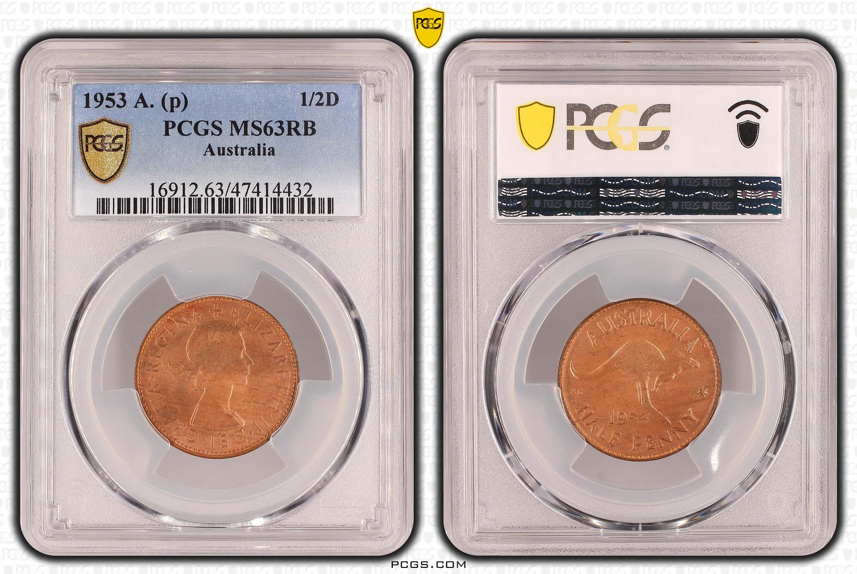 Halfpenny, 1953-A., PCGS MS 63RB