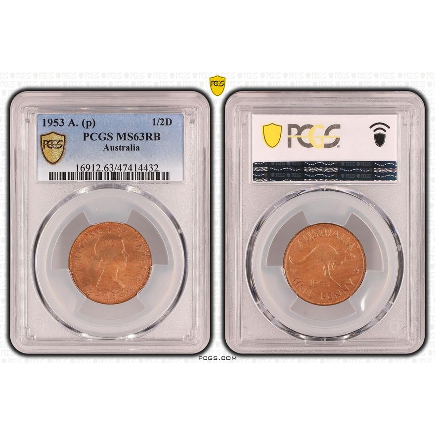 Halfpenny, 1953-A., PCGS MS 63RB