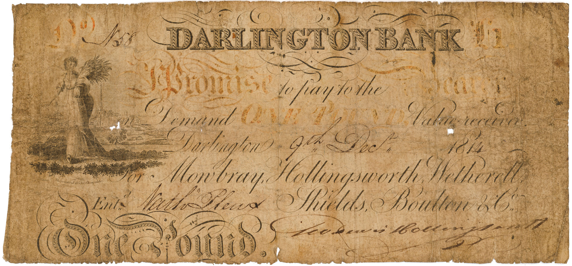 Great Britain, Provincial - Darlington Bank, One Pound, 1814, Good