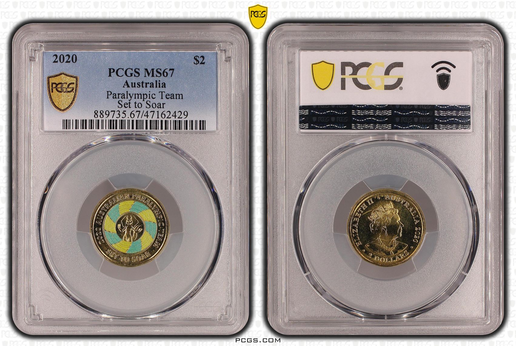 Elizabeth II, Paralympic Team - Set to Soar - Colorized , Two Dollar, 2020, PCGS MS67