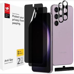 BERSEM 2+2 PACK PRIVACY SCREEN PROTECTOR FOR SAMSUNG GALAXY S23, 6.1 INCH WITH TEMPERED GLASS CAMERA LENS PROTECTOR, ANTI-SPY FLEX