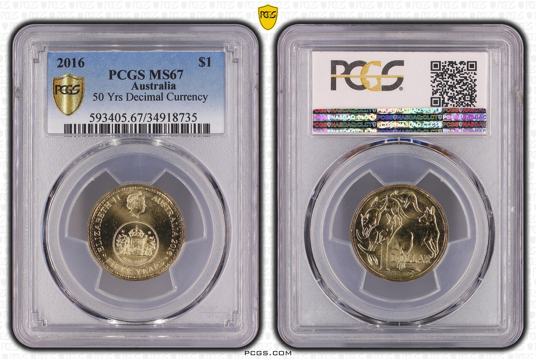 Elizabeth II, 50 Yrs Decimal Currency, One Dollar, 2016, PCGS MS67