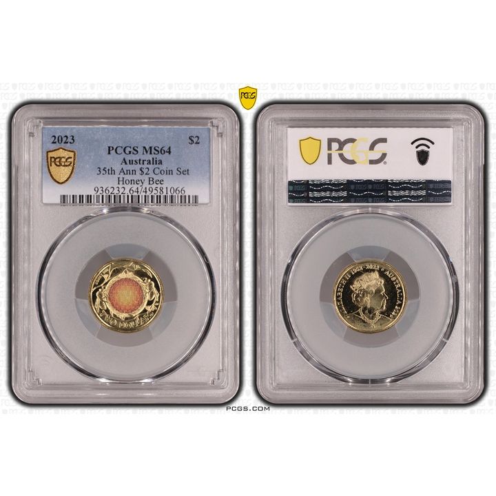 Elizabeth II, 35th Ann $2 Coin Set Colorized Honey Bee , Two Dollar, 2023, PCGS MS64