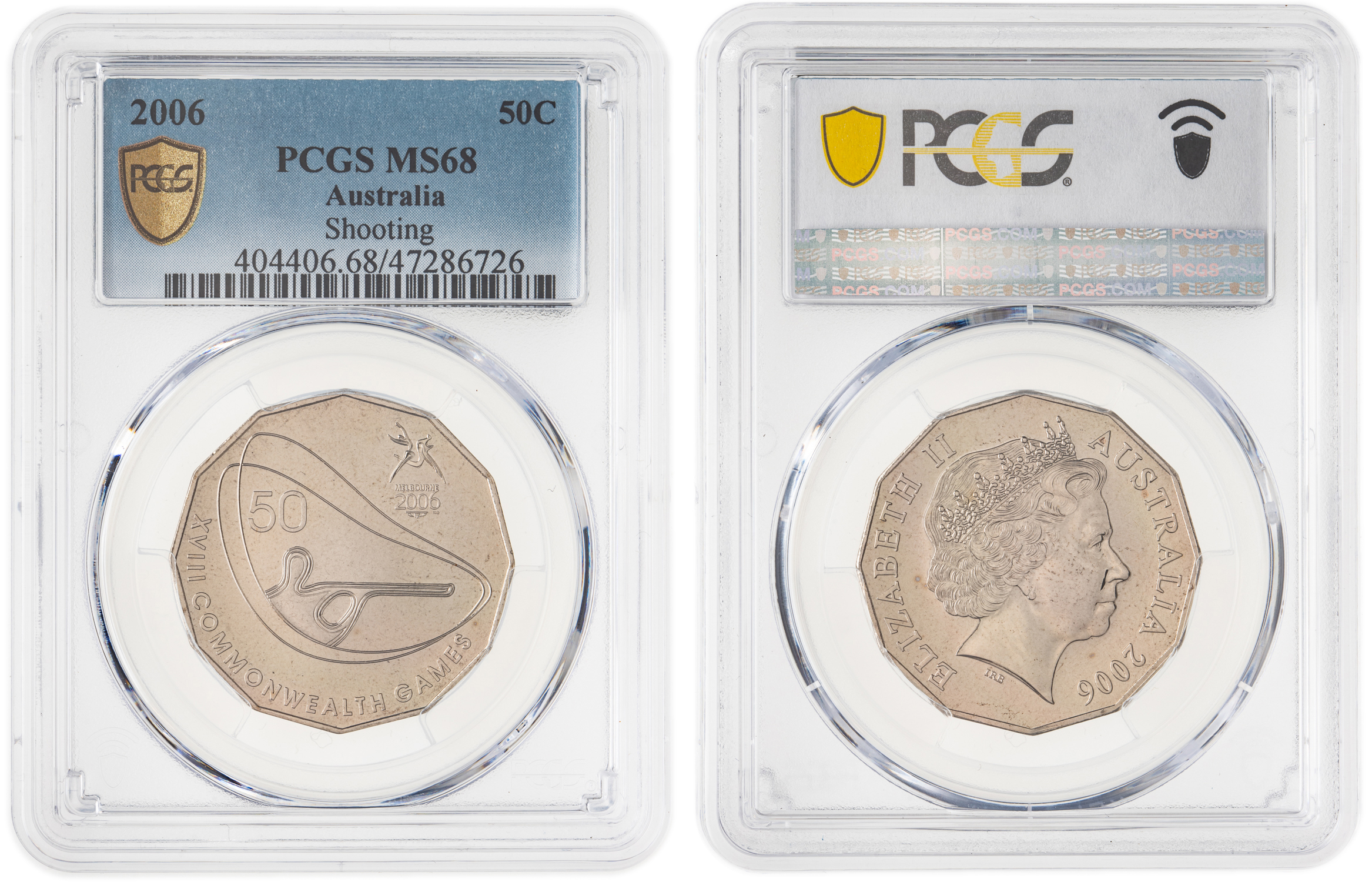 162 · Elizabeth II, Shooting, Fifty Cent, 2006, PCGS MS68