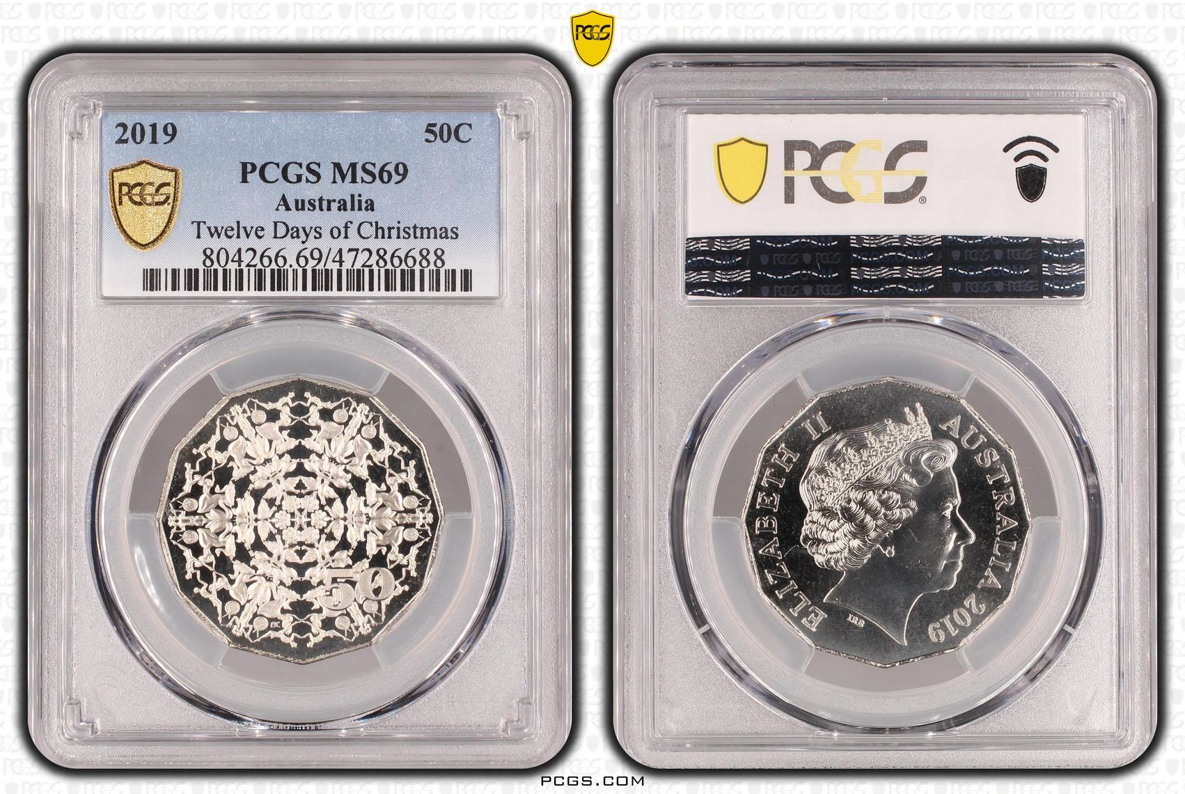 268 · Elizabeth II, Twelve Days of Christmas, Fifty Cent, 2019, PCGS MS69