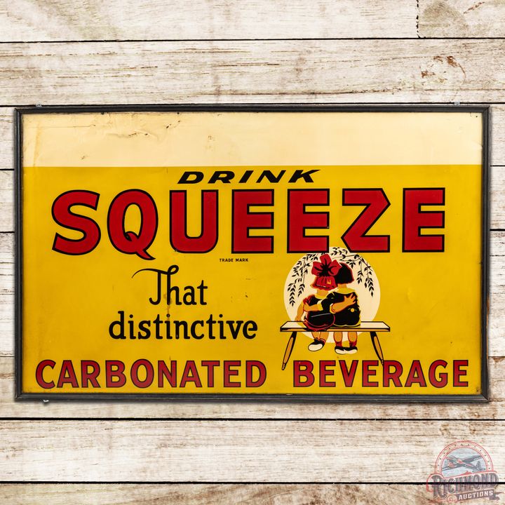 Drink Squeeze Carbonated Beverage SST Sign w/ Wood Frame & Kids